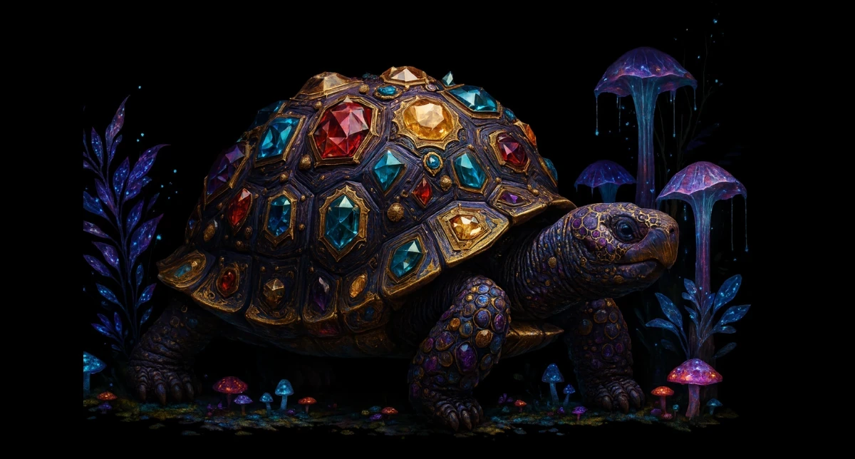 A visual interpretation of the tortoise with a jewelled shell in Against Nature